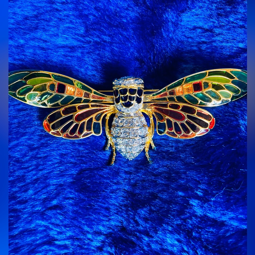 A RARE Joan Rivers Cicada  Colorful Insect Brooch - Picture 8 of 9